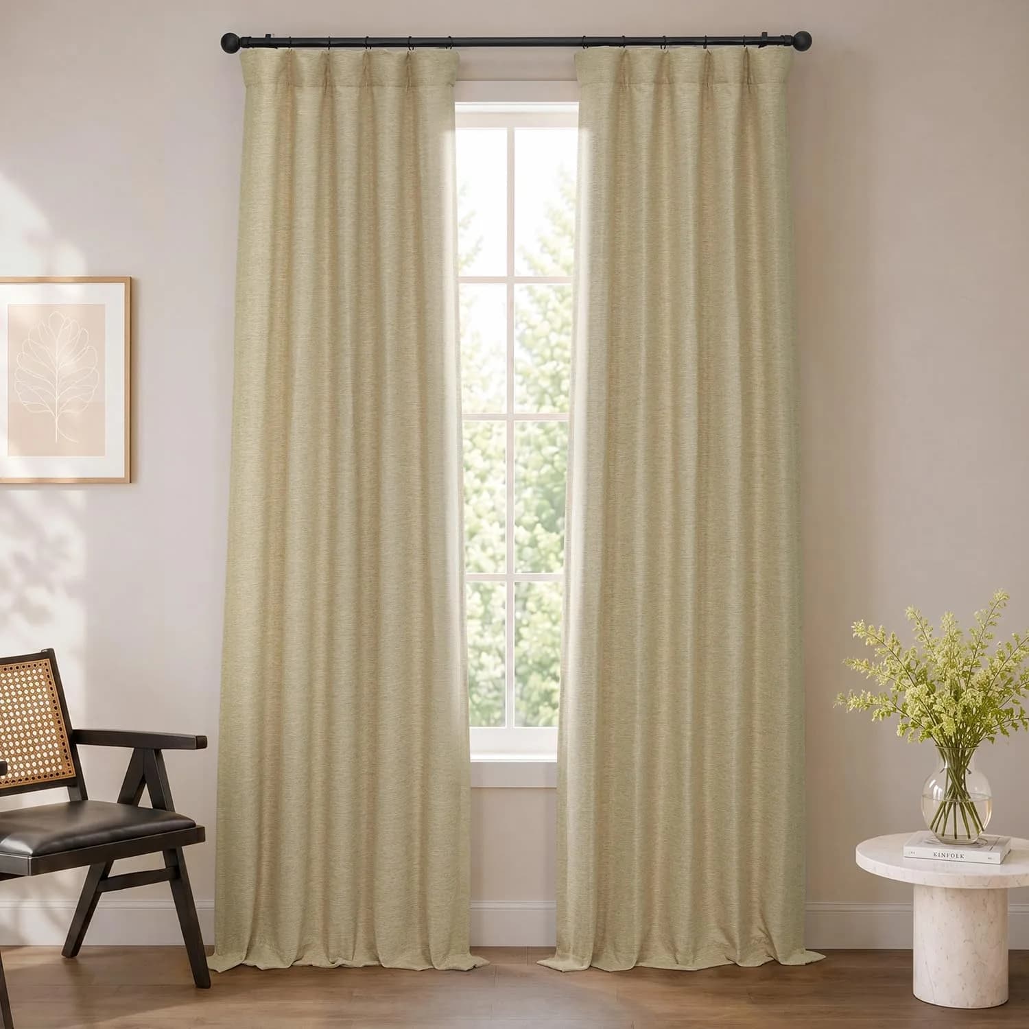 HPD Half Price Drapes Bellino Textured Faux Linen Room Darkening Curtains 50W x 96L | 75-80% Light Block | Thermal Insulation — Ginger