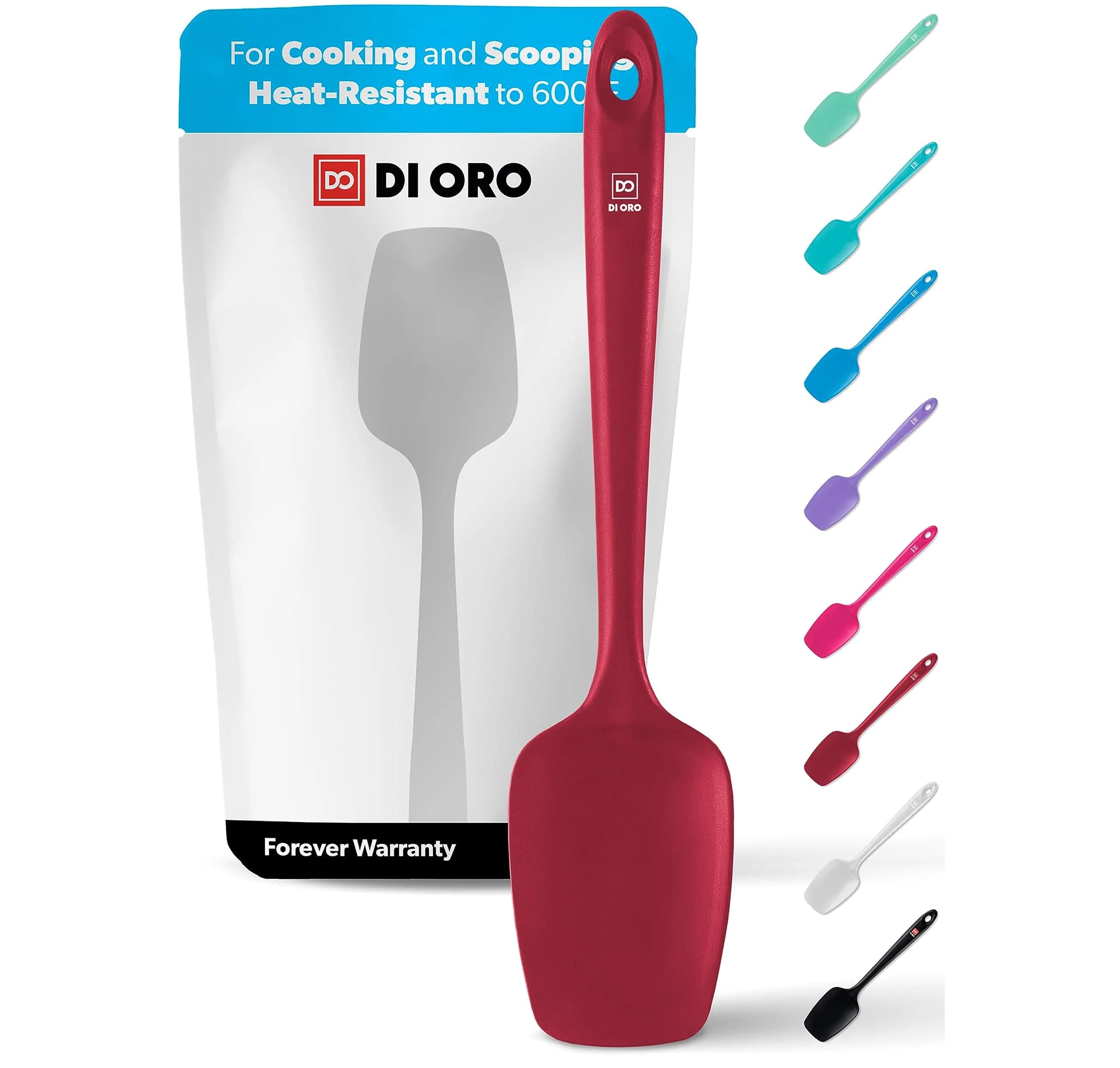 di Oro Silicone Spoonula - Spoon Spatula, 600°F Heat Resistant, Black | Versatile Kitchen Utensil for Baking & Cooking — Red