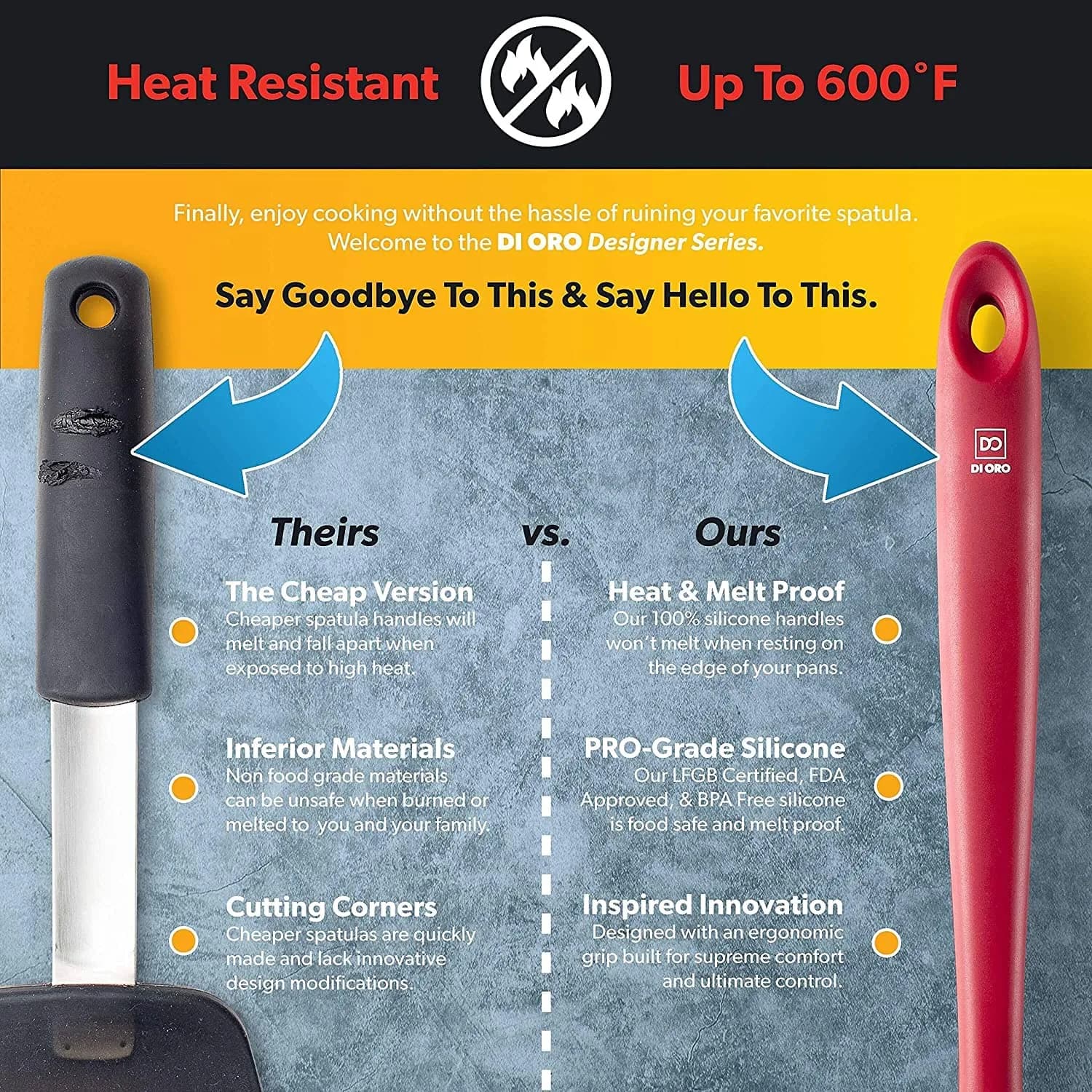 di Oro Silicone Spoonula - Spoon Spatula, 600°F Heat Resistant, Red | BPA Free Kitchen Utensil thumbnail 5