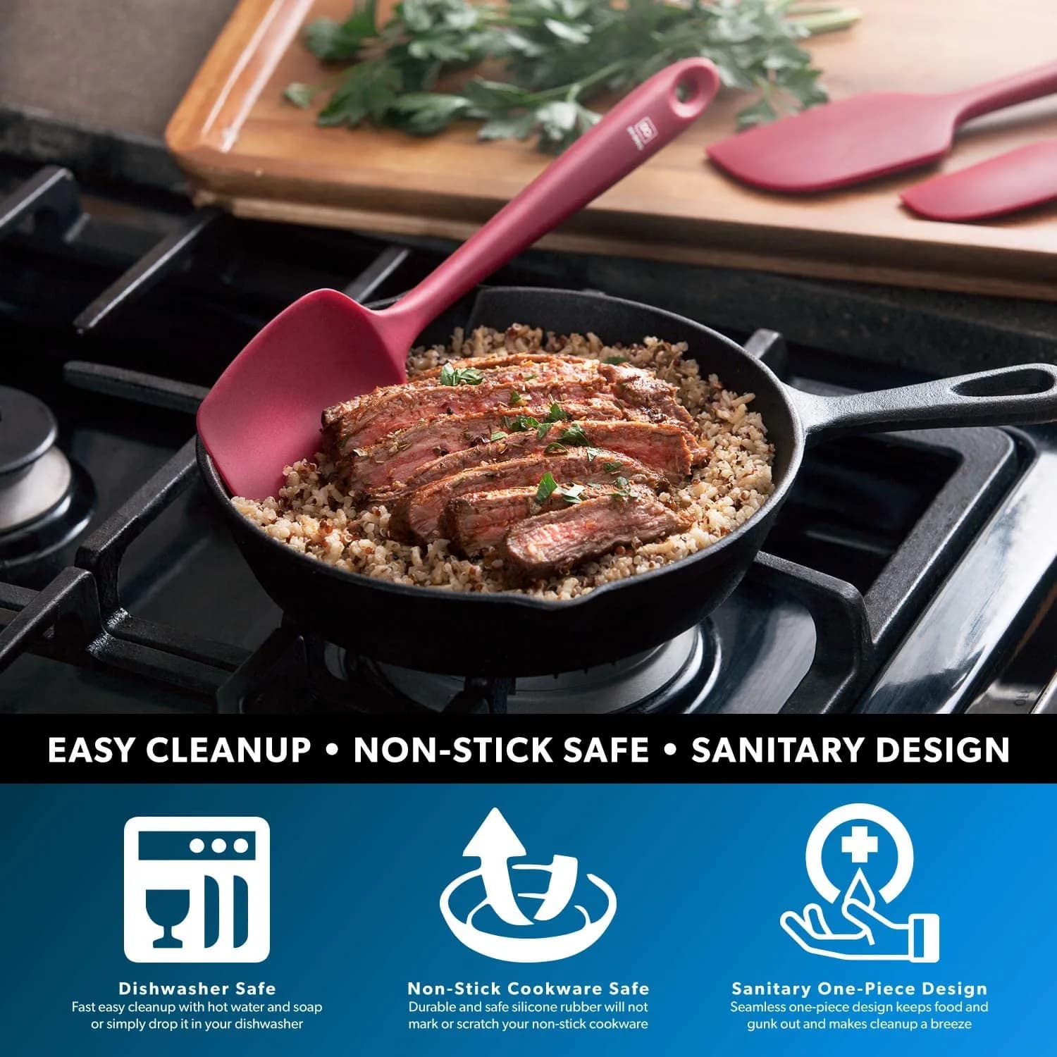 di Oro Silicone Spoonula - Spoon Spatula, 600°F Heat Resistant, Red | BPA Free Kitchen Utensil thumbnail 3