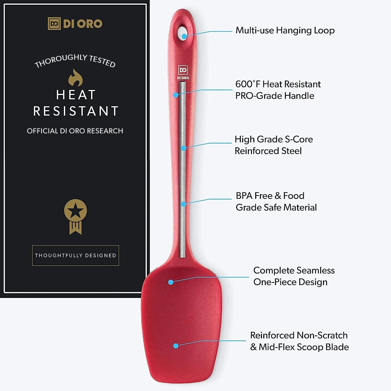 di Oro Silicone Spoonula - Spoon Spatula, 600°F Heat Resistant, Red | BPA Free Kitchen Utensil thumbnail 4