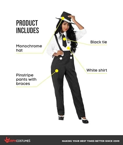 fun shack, Gangster Costume Women, Halloween Costumes for Women, S | 1920s Mobster Style with Comfortable Fit thumbnail 2