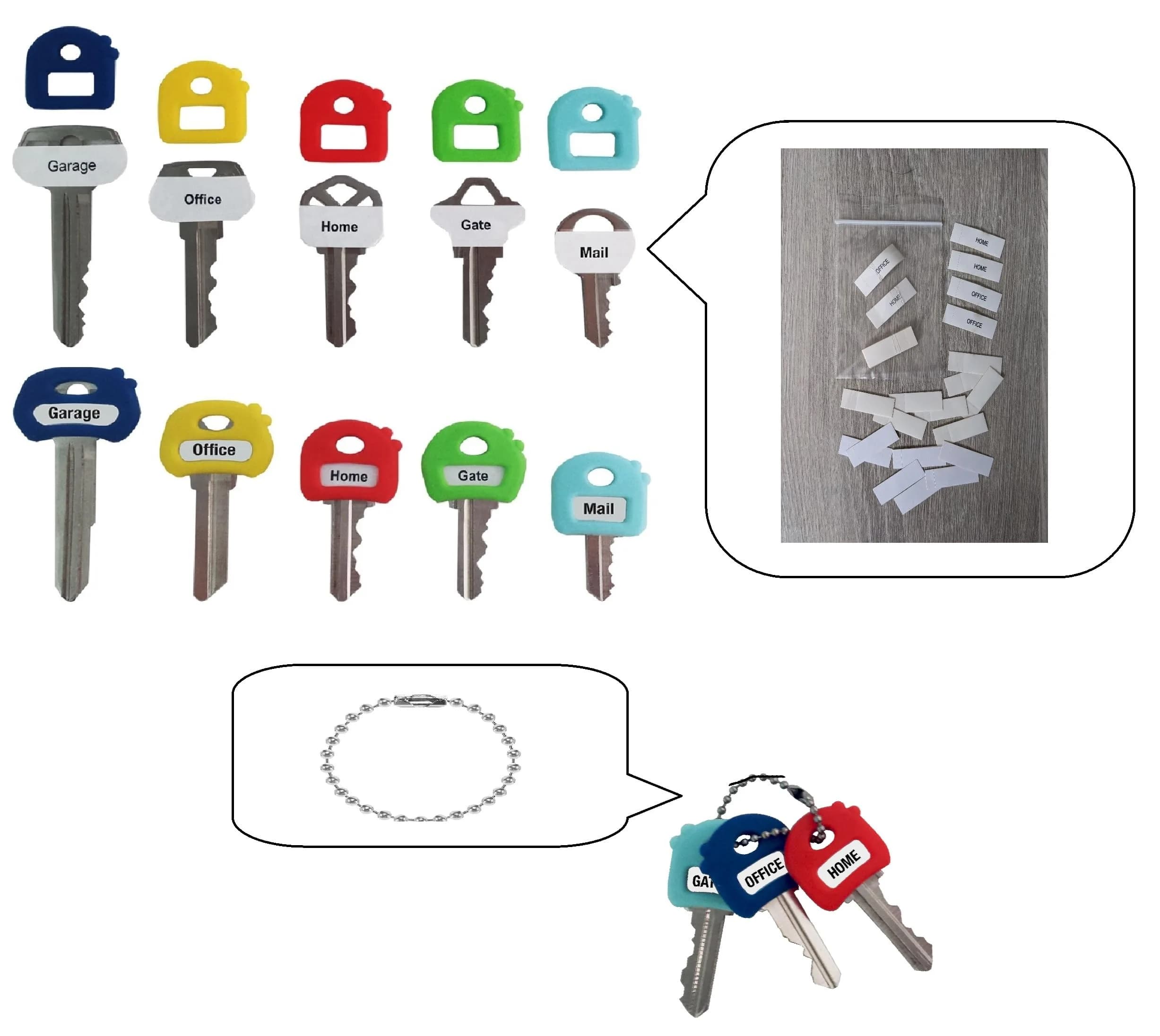 LABEL-LABEL-KEY-CAPS Stretchy Key Cap Covers 8 Pack Multicolor | Soft, Good Grip for Most Keys — Red, Yellow, Pink, Green, Purple, Orange, Navy Blue, Baby Blue