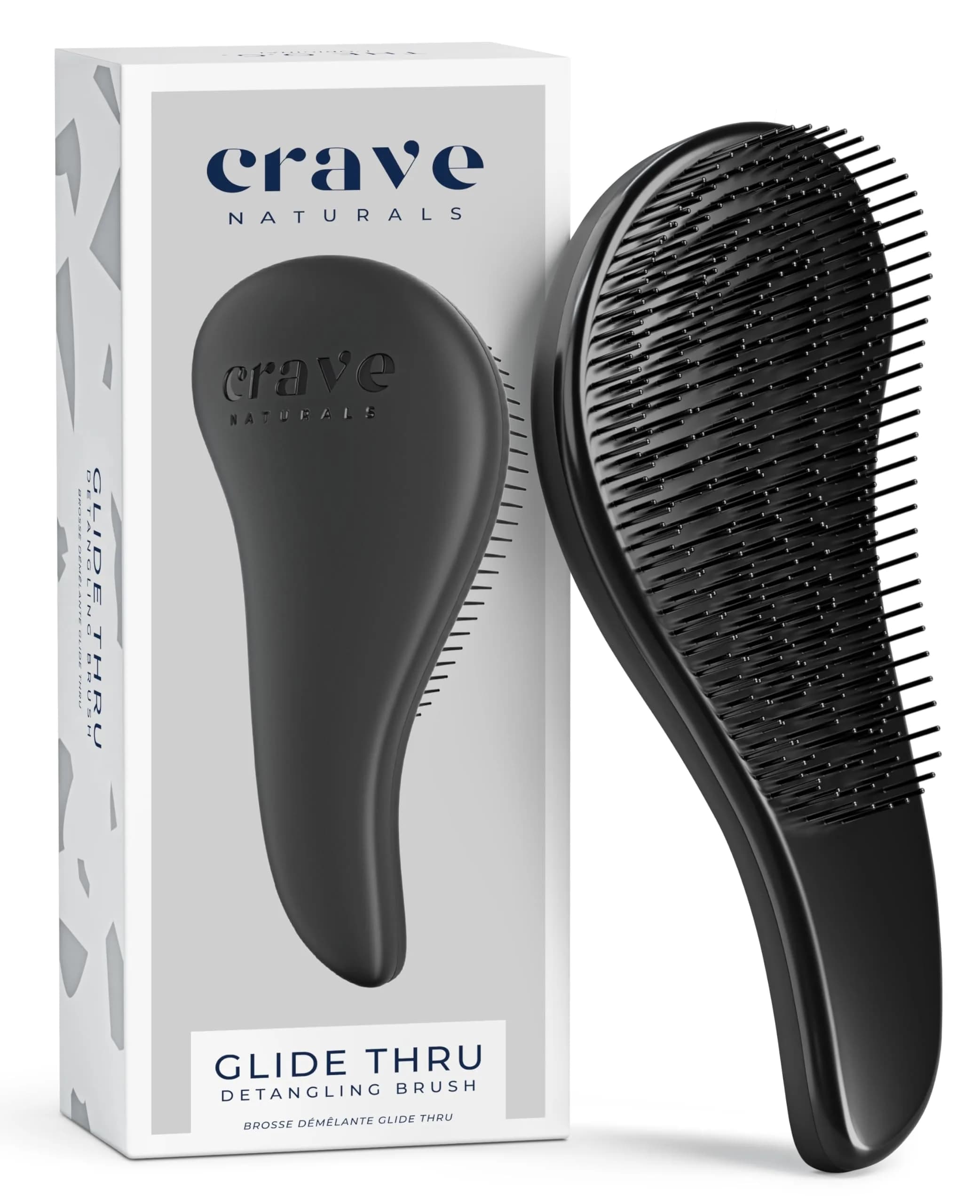 Crave Naturals Glide Thru Detangling Brush Black | Gentle Bristles for Wet & Dry Hair — Black