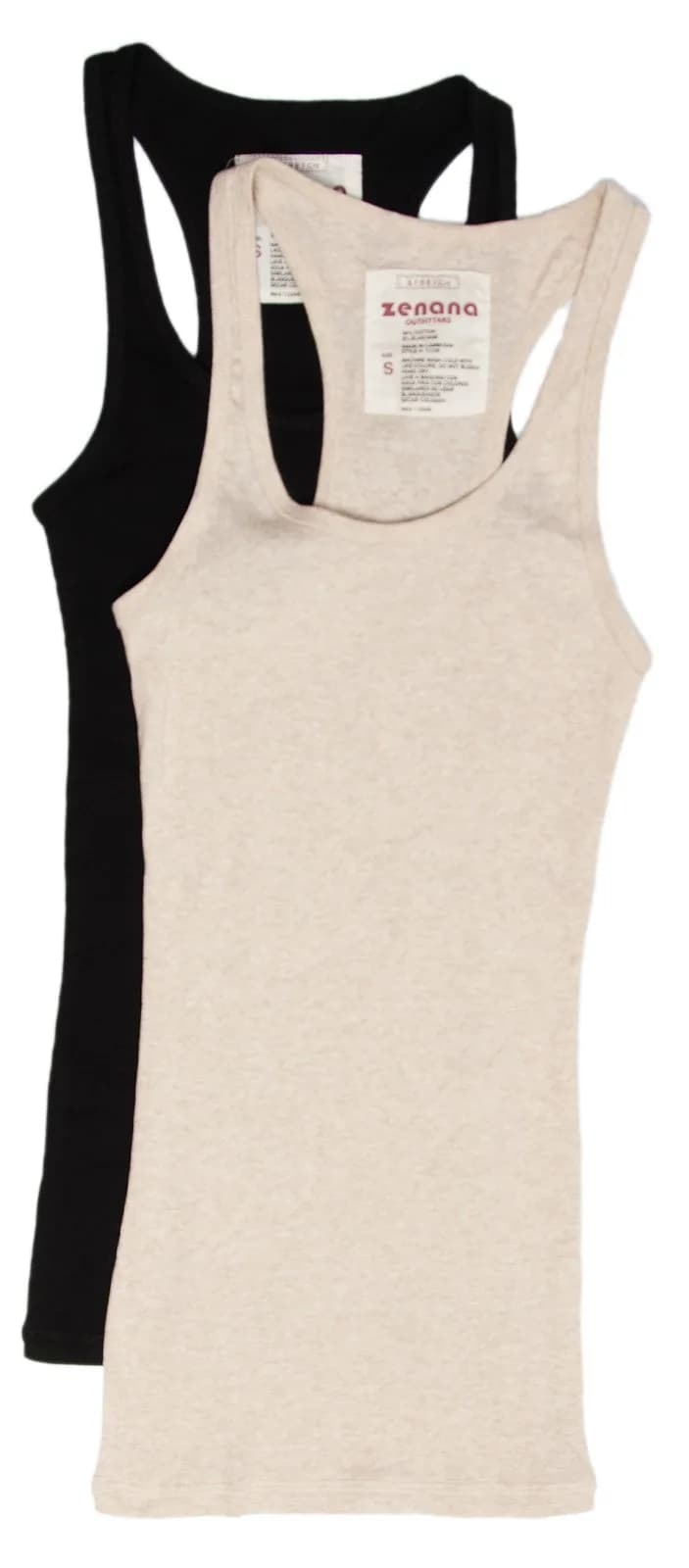 Zenana Women's Basic Ribbed Tank Top Small Black & H Beige | Slim Fit, Cotton-Spandex Blend