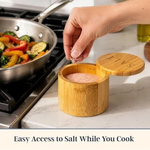 Totally Bamboo Salt Cellar with Swivel Lid & Magnetic Closure, 6 oz (177 ml) | Countertop Spice Container for Kitchen thumbnail 2