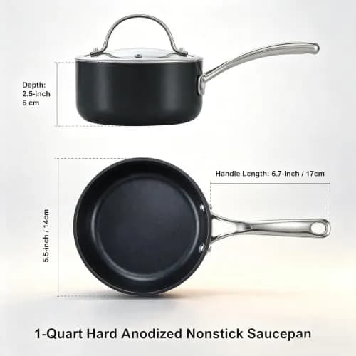 Cooks Standard 1-Quart Hard Anodized Nonstick Saucepan with Glass Lid | Even Heat, Durable Aluminum, Oven Safe to 450°F thumbnail 2