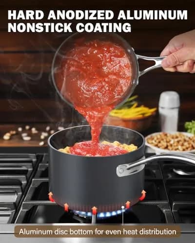 Cooks Standard 3-Quart Hard Anodized Nonstick Saucepan with Glass Lid | Durable, Even Heating, Easy Cleanup thumbnail 5
