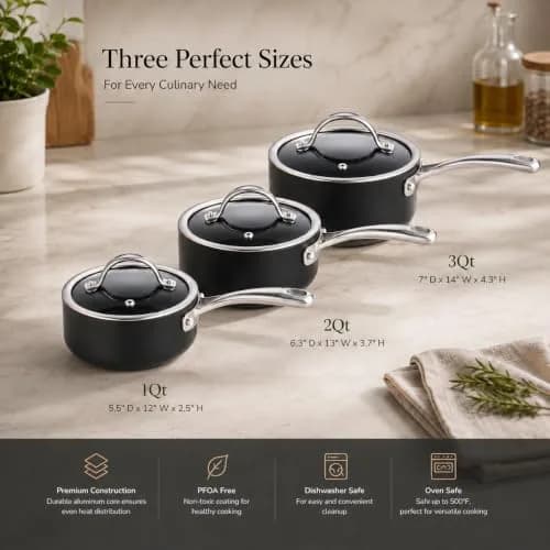 Cooks Standard 3-Quart Hard Anodized Nonstick Saucepan with Glass Lid | Durable, Even Heating, Easy Cleanup thumbnail 7