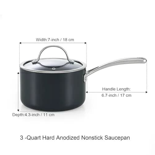 Cooks Standard 3-Quart Hard Anodized Nonstick Saucepan with Glass Lid | Durable, Even Heating, Easy Cleanup thumbnail 2