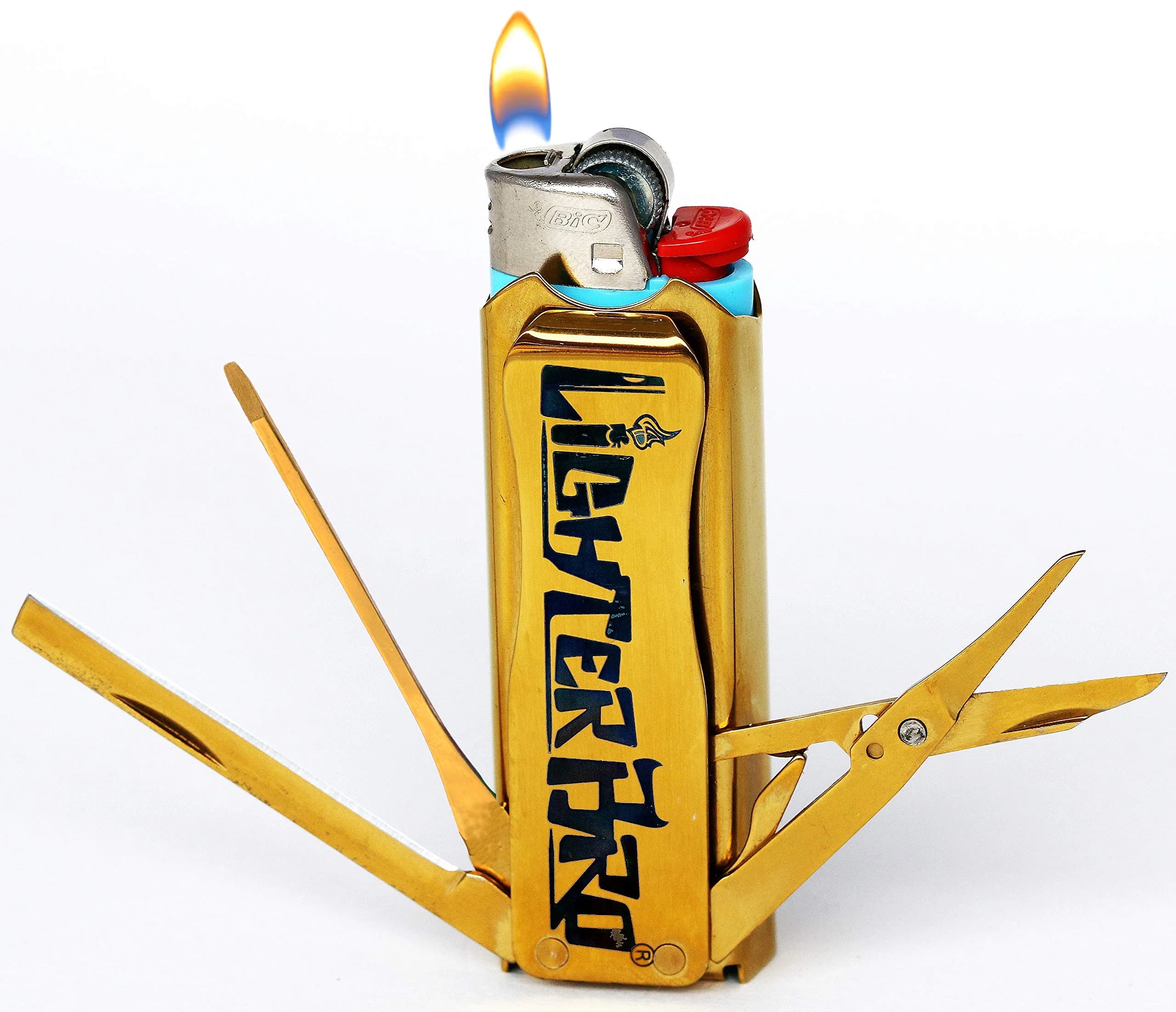 LighterBro Titanium Gold - Stainless Steel Multi-Tool Lighter Case | Pocket-Ready with Knife & Tools — Titanium Gold