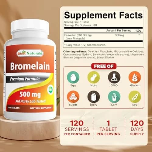 Best Naturals Bromelain Digestive Enzyme Tablets 500 mg (120 Count) | Supports Digestion & Joint Health thumbnail 2