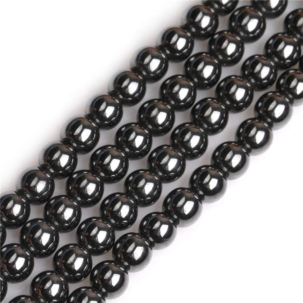 GEM-INSIDE Natural Black Hematite Gemstone Beads 10mm (0.39 inch) | Non-Magnetic Round Energy Stone Beads for Jewelry Making — Black