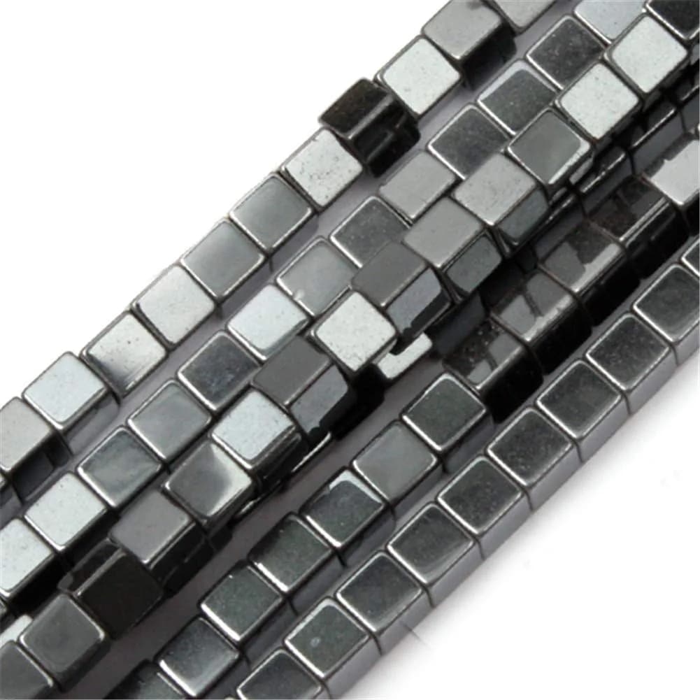 GEM-INSIDE CREATE YOUR OWN FASHION 4mm Square Black Hematite Beads | Non-Magnetic Jewelry Loose Beads 15 Inches — 4x4mm