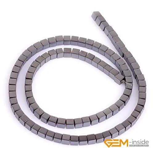 GEM-INSIDE CREATE YOUR OWN FASHION 4mm Square Black Hematite Beads | Non-Magnetic Jewelry Loose Beads 15 Inches thumbnail 2