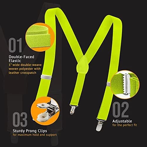 HOLD'EM Suspenders for Kids - 1 Inch Suspender Perfect for Tuxedo- Lemon Yellow (22") | Durable Elastic & Leather thumbnail 8