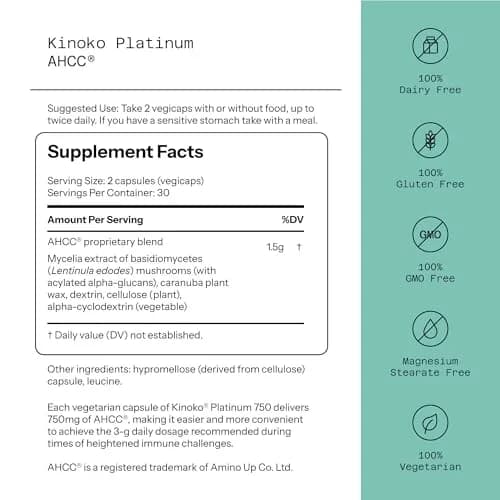 Quality of Life Premium Kinoko Platinum AHCC Herbal Supplement 60 Veggie Capsules | Immune Support with Alpha-Glucans thumbnail 2