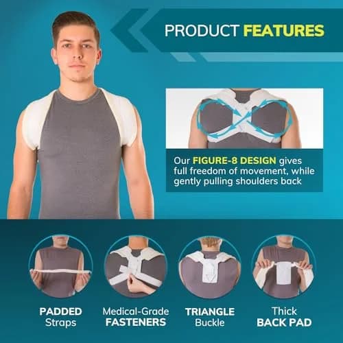 BraceAbility Clavicle Support Brace - Figure 8 Upper Back Posture Corrector for Women & Men, Shoulder Straightener, Kyphosis Relief, Sling for Injuries & Fractures thumbnail 4