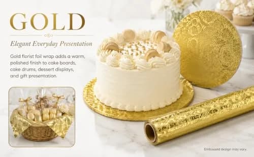 Oasis Supply Florist Foil Roll, Gold | Embossed Design, 20" x 50' | Wrap for Cake & Floral thumbnail 2