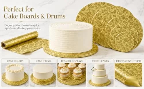 Oasis Supply Florist Foil Roll, Gold | Embossed Design, 20" x 50' | Wrap for Cake & Floral thumbnail 3