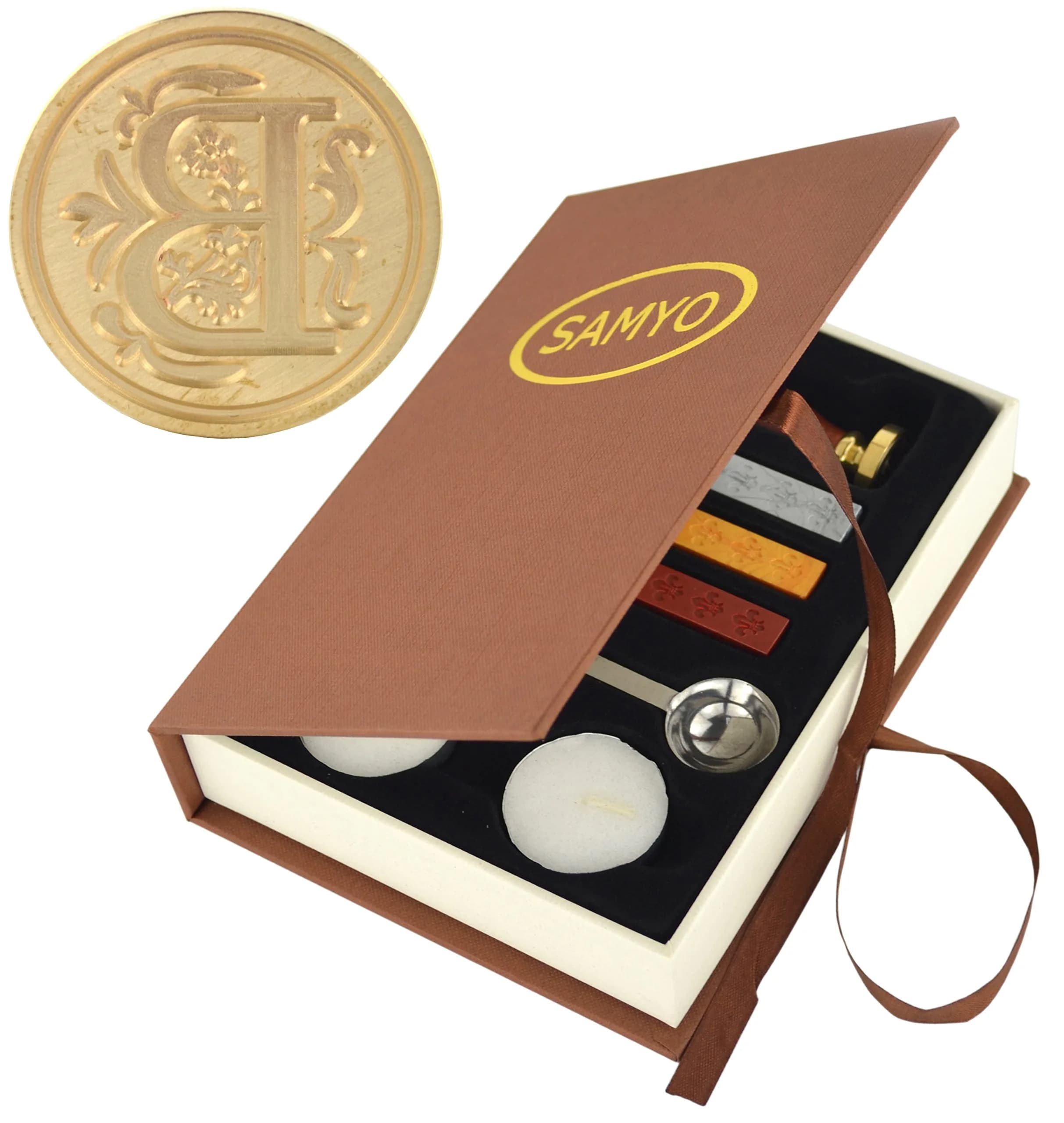SAMYO Wax Seal Stamp Kit Letter B | Retro Creative Sealing Wax Stamp Set Brass Handle — Letter B