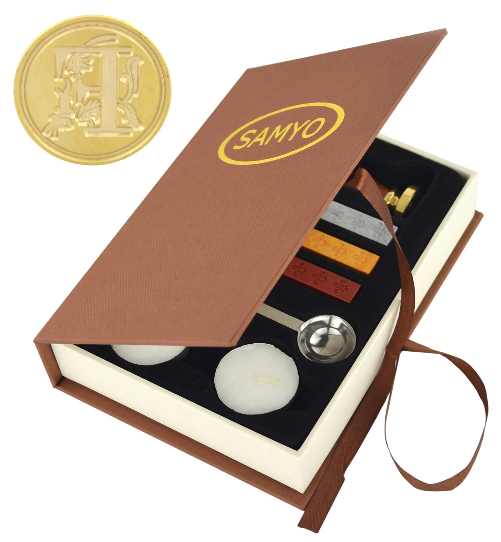 SAMYO Wax Seal Stamp Kit Letter B | Retro Creative Sealing Wax Stamp Set Brass Handle — Letter F