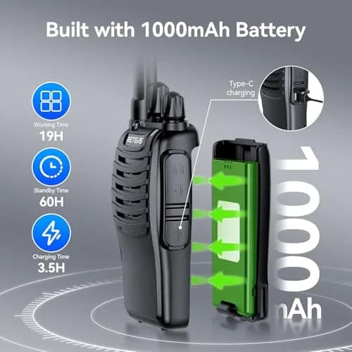 Retevis H-777 Walkie Talkies with Mic for Adults | Long Range 2 Way Radios, 16 Channels, Emergency Alarm, VOX Hands-Free, 10 Pack thumbnail 2