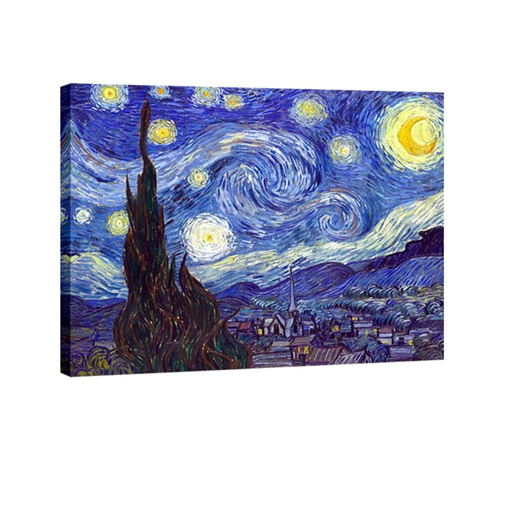 Wieco Art Classic Abstract Giclee Canvas Prints Wall Art for Living Room Home Office Decor Large Starry Night by Van Gogh Famous Artwork Modern Landscape — Blue / 28"L x 20"W