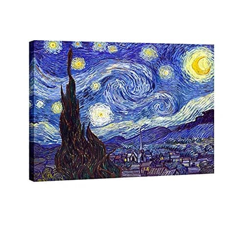 Wieco Art Starry Night Abstract Canvas Prints Wall Art of Van Gogh Famous Artwork 28"L x 20"W | Modern Gallery Wrapped Sky Star Pictures thumbnail 1