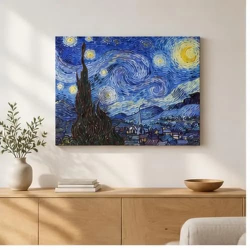 Wieco Art Starry Night Abstract Canvas Prints Wall Art of Van Gogh Famous Artwork 28"L x 20"W | Modern Gallery Wrapped Sky Star Pictures thumbnail 4