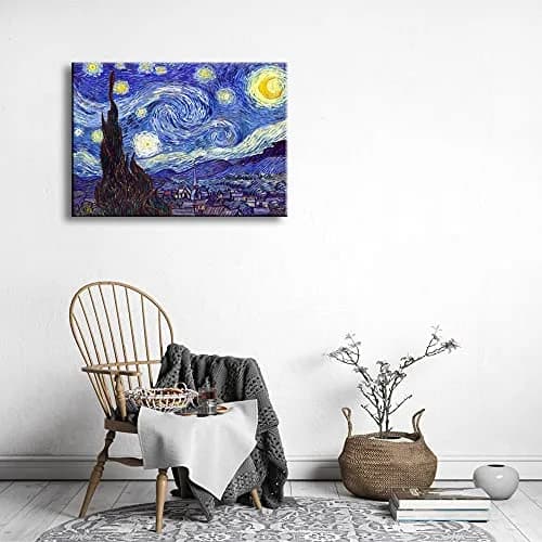 Wieco Art Starry Night Abstract Canvas Prints Wall Art of Van Gogh Famous Artwork 28"L x 20"W | Modern Gallery Wrapped Sky Star Pictures thumbnail 5