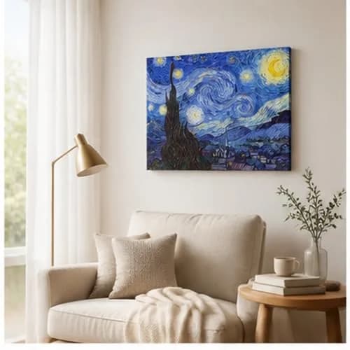 Wieco Art Starry Night Abstract Canvas Prints Wall Art of Van Gogh Famous Artwork 28"L x 20"W | Modern Gallery Wrapped Sky Star Pictures thumbnail 2