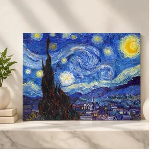 Wieco Art Starry Night Abstract Canvas Prints Wall Art of Van Gogh Famous Artwork 28"L x 20"W | Modern Gallery Wrapped Sky Star Pictures thumbnail 3