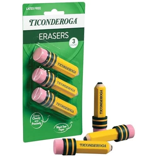 Ticonderoga Pencil Shaped Erasers, Yellow, 3 Count | Smudge-Resistant & Non-Toxic thumbnail 3