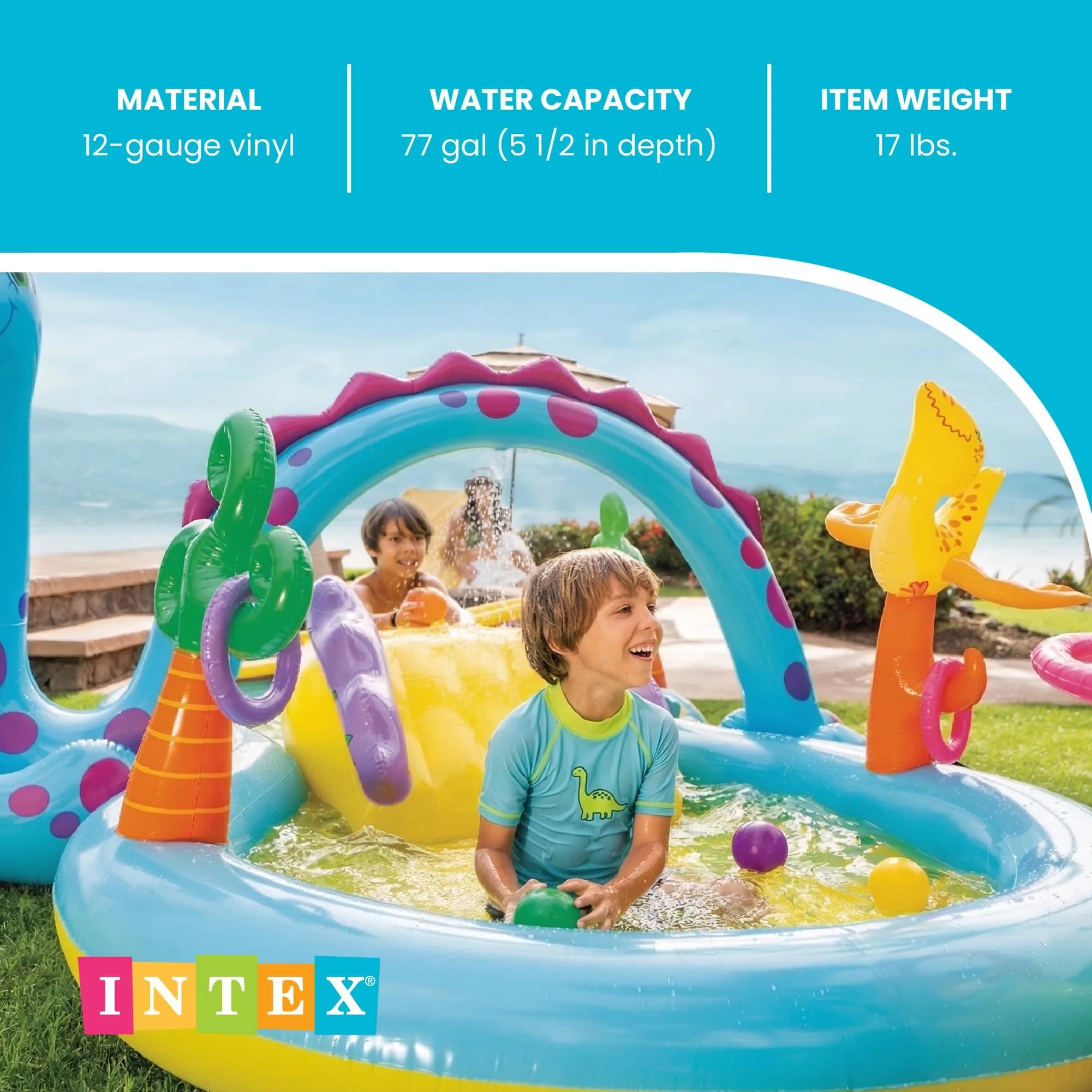 Intex Jungle Adventure Play Center Inflatable Kiddie Pool with Water Slide - Multicolor, 119" x 90" x 44" - view 4