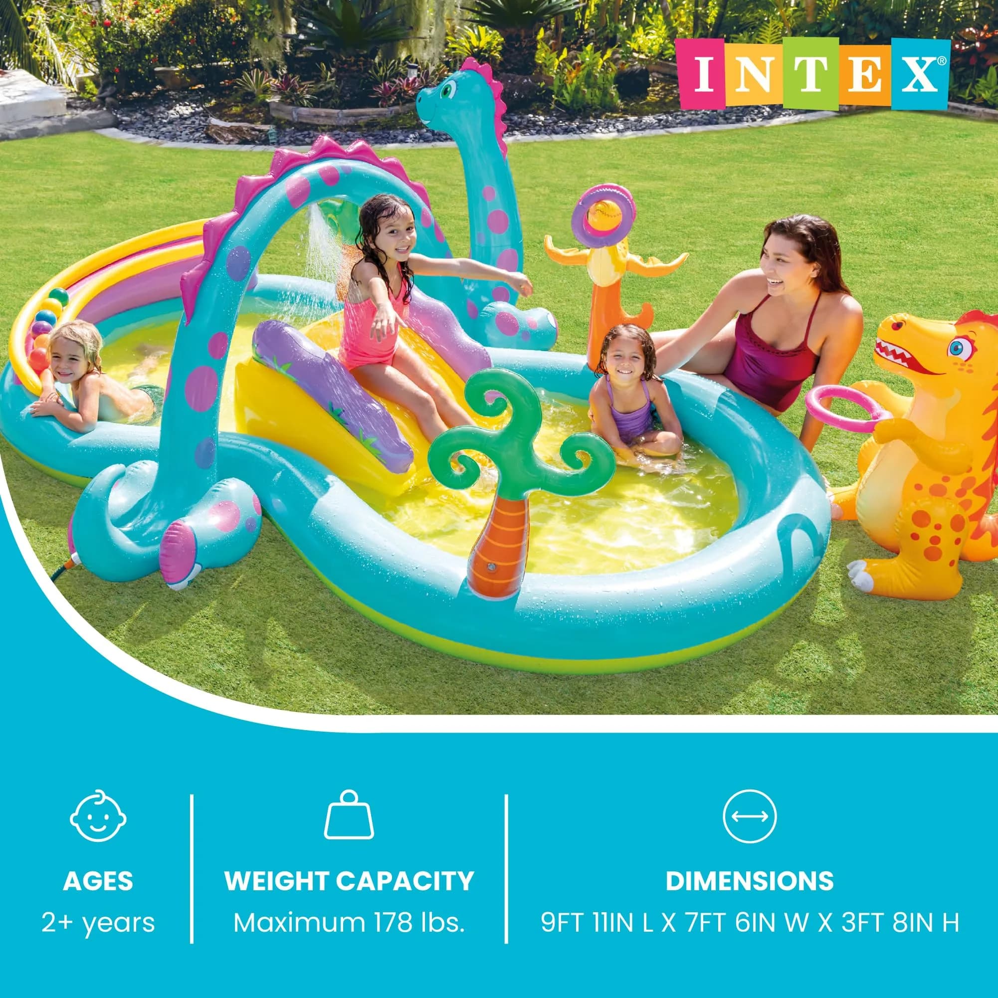 Intex Jungle Adventure Play Center Inflatable Kiddie Pool with Water Slide - Multicolor, 119" x 90" x 44" - view 2