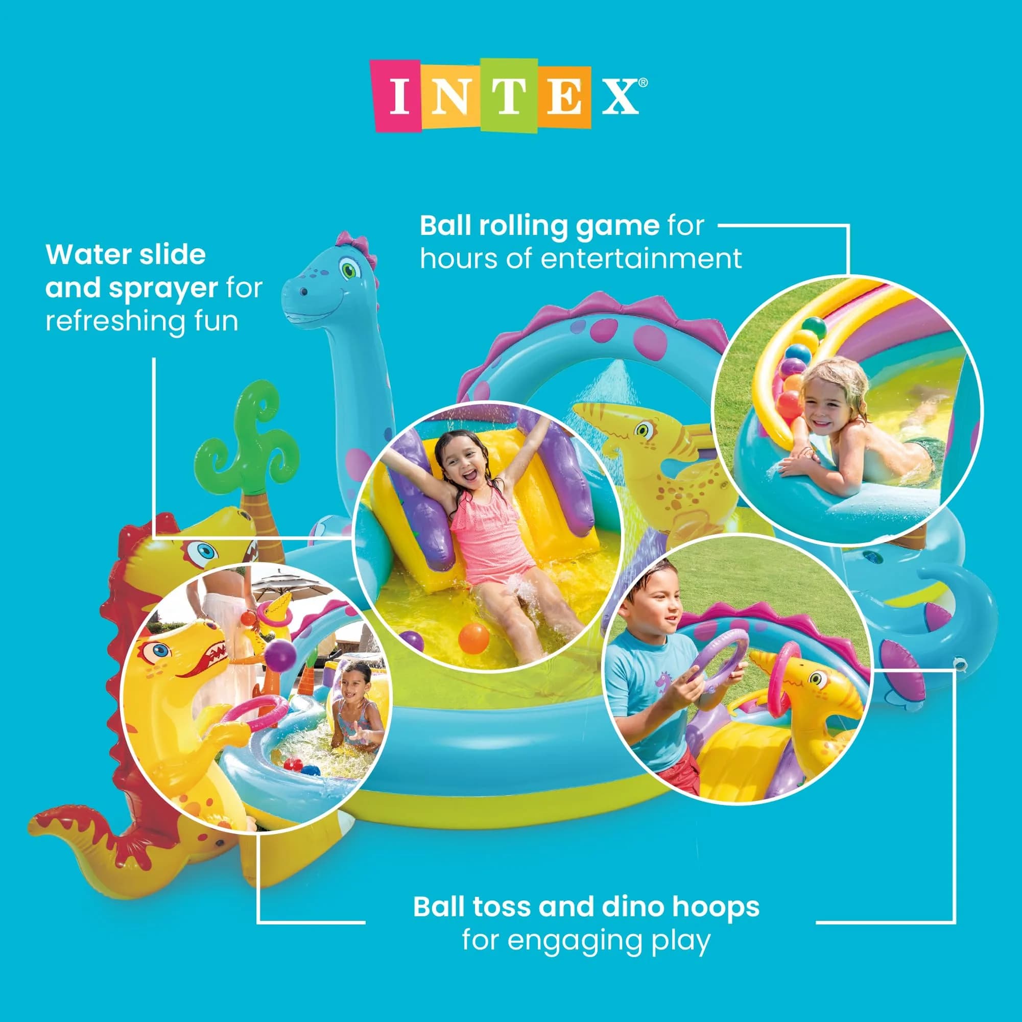 Intex Jungle Adventure Play Center Inflatable Kiddie Pool with Water Slide - Multicolor, 119" x 90" x 44" - view 3