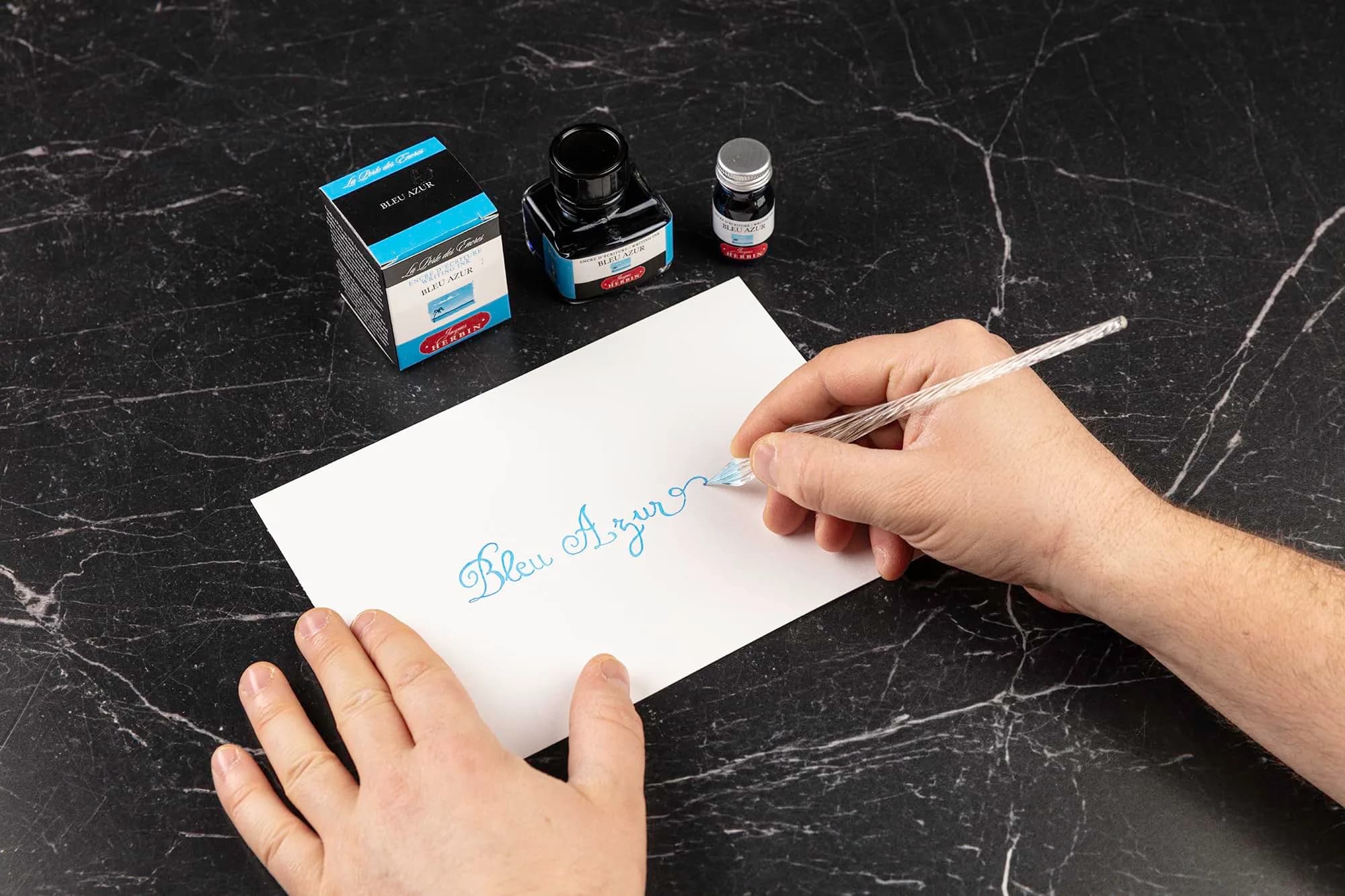 Jacques Herbin Azure Blue Fountain Pen Ink 10ml (0.34 fl oz) | Smooth Flow, Fast Drying - view 6