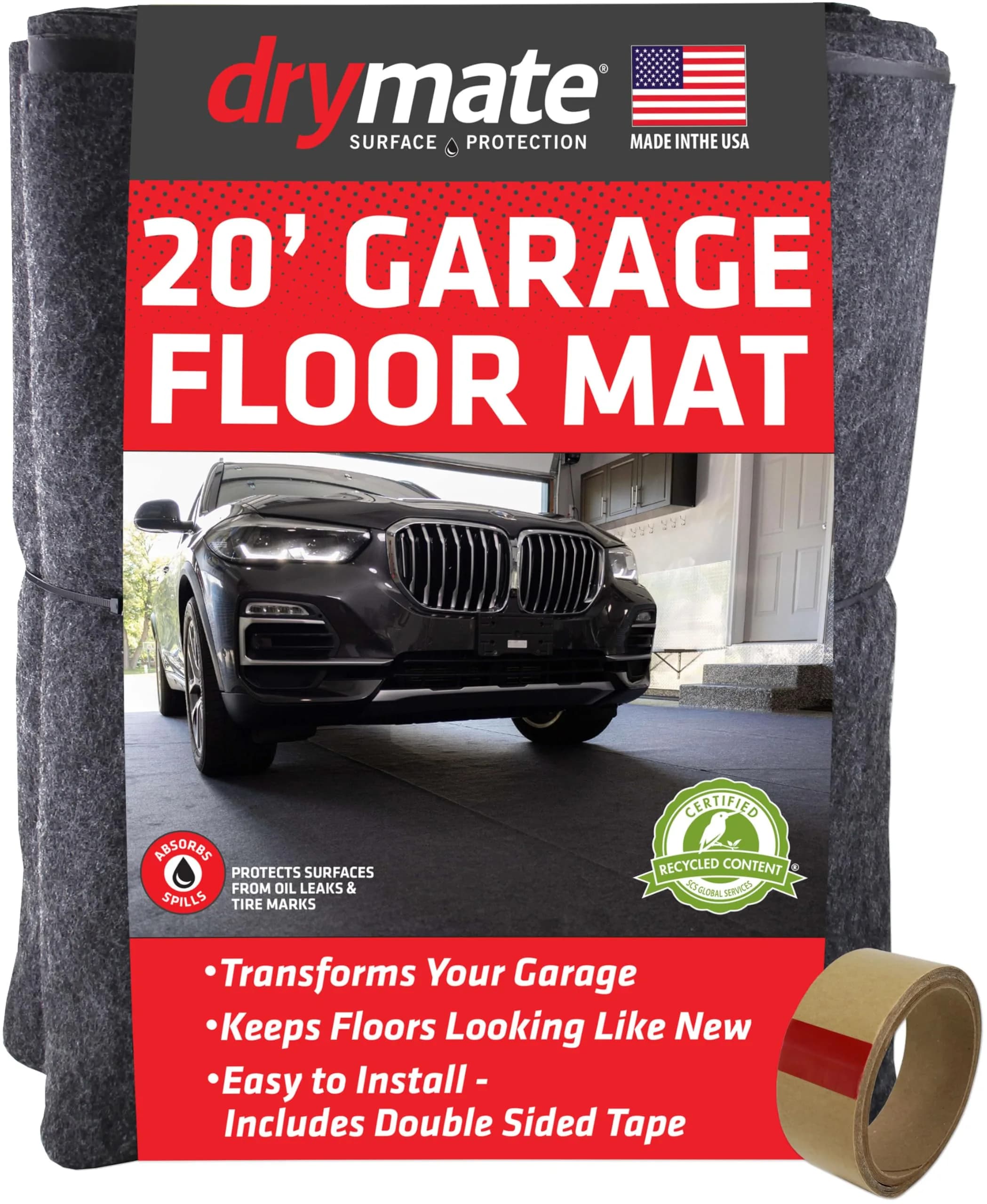 Drymate XL Charcoal Oil Spill Mat 7'4" x 20' (Rectangular) | Premium Absorbent Garage Floor Protection - main product image