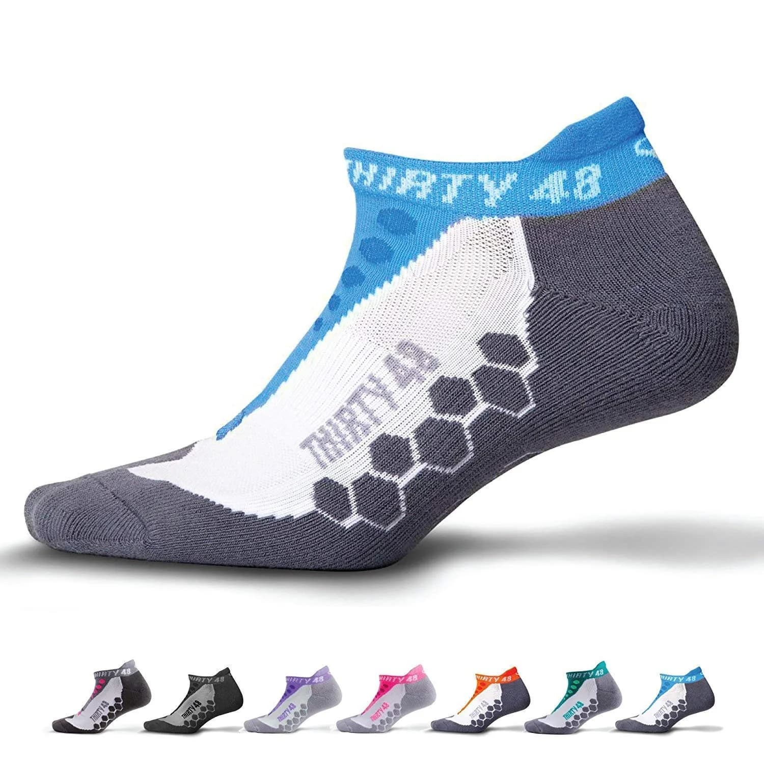 Thirty48 Running Socks for Men and Women | Coolmax Fabric Keeps Feet Cool & Dry (Small, Blue/Gray, Low Cut)
