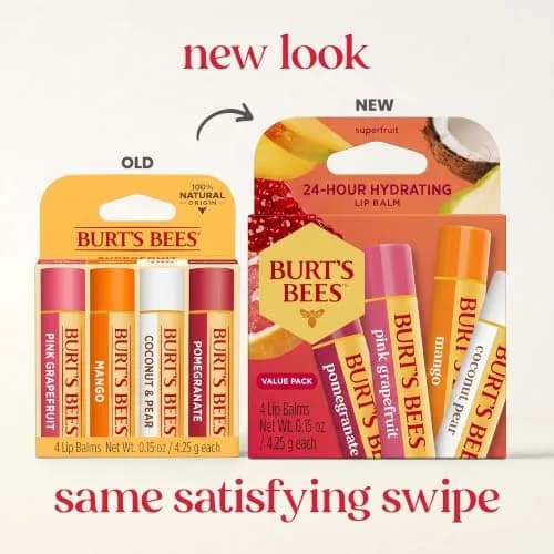 Burt's Bees Natural Moisturizing Lip Balm 4 Count (0.6 oz / 17g) | Hydrates & Softens Dry Lips thumbnail 2