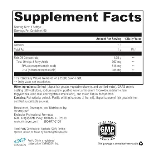 XYMOGEN OmegaPure 900 EC 90 Softgels | EPA DHA Omega-3 for Heart & Brain Support thumbnail 2