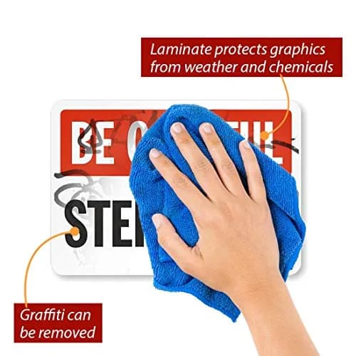 SmartSign Be Careful Step Down Sign 7" x 10" Laminated Vinyl Black/Red on White | Safety Warning Label thumbnail 2