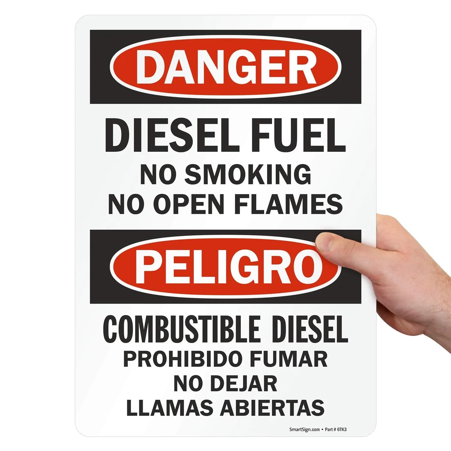 SmartSign Danger Diesel Fuel No Smoking No Open Flames Bilingual Label 10" x 14" | Safety Warning Sign - main product image