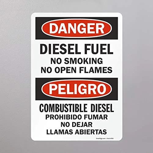 SmartSign Danger Diesel Fuel No Smoking No Open Flames Bilingual Label 10" x 14" | Safety Warning Sign thumbnail 4