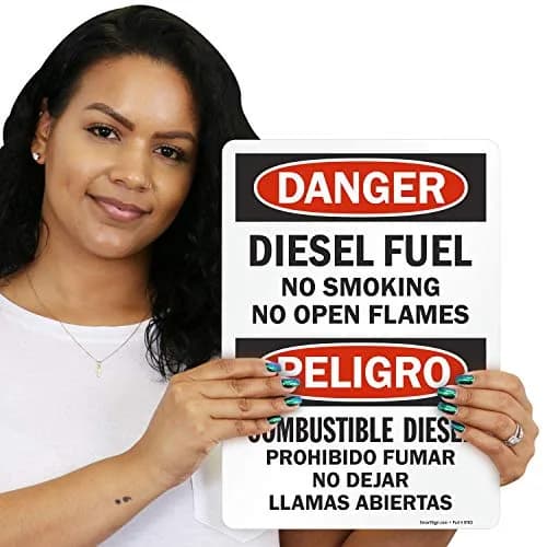 SmartSign Danger Diesel Fuel No Smoking No Open Flames Bilingual Label 10" x 14" | Safety Warning Sign thumbnail 3