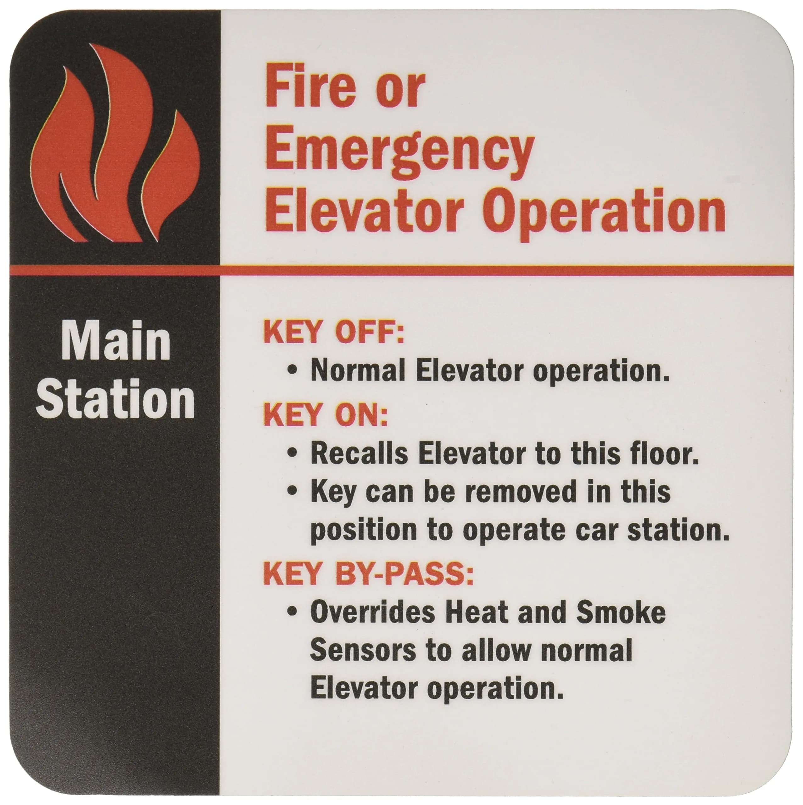 SmartSign Fire or Emergency Elevator Operation Velvet Lexan Label 15.2cm x 15.2cm (6" x 6") | Safety Supply for Indian Workplaces — Black/Red on White
