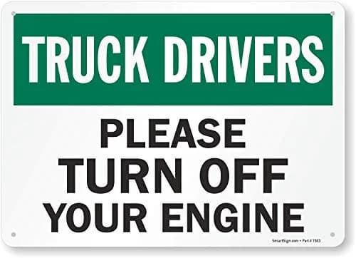 SmartSign 10 x 14 inch Truck Drivers Please Turn Off Your Engine Metal Sign, Rustproof Aluminum, Green, Black & White thumbnail 1