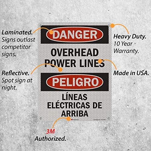 SmartSign Danger - Overhead Power Lines Sign | 18" x 24" Reflective Aluminum thumbnail 5