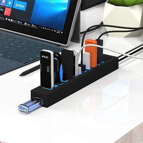 SABRENT 13-Port USB 2.0 Data Hub, Powered, 2 Switches | 13 Ports, High-Speed Data, Daisy-Chain Expandability thumbnail 7